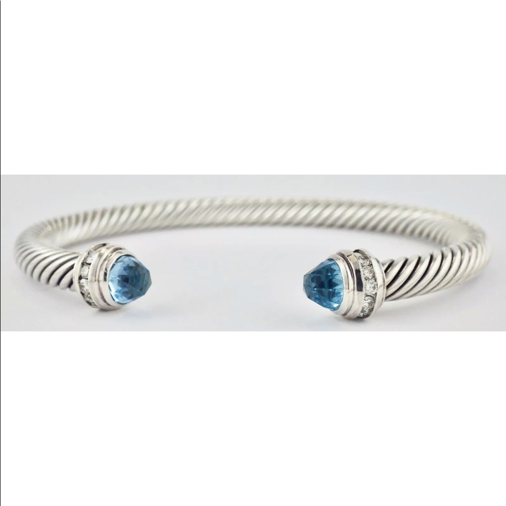 ♥️♥️SOLD♥️♥️DAVID YURMAN 5mm Blue Topaz & Diamonds - Picture 1 of 10